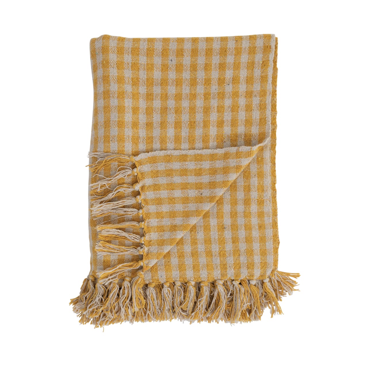 Hello Honey® Gingham Woven Recycled Cotton Blend Throw Blanket with Fringe